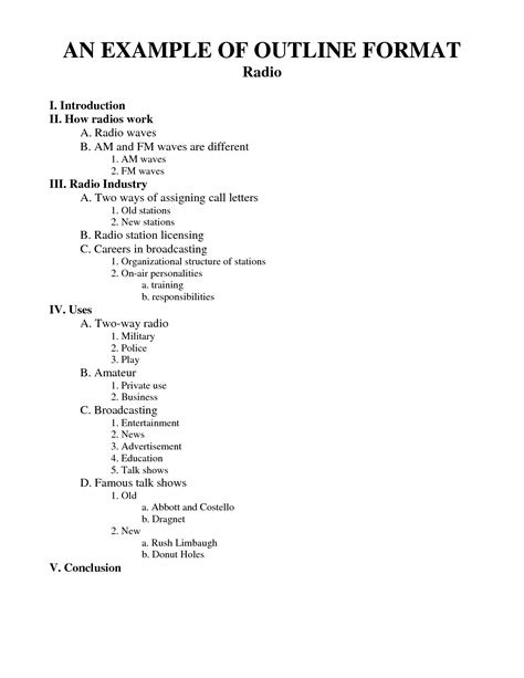 standard outline format.